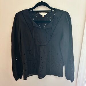 Adiva Black Long Sleeve Embroidered Shirt